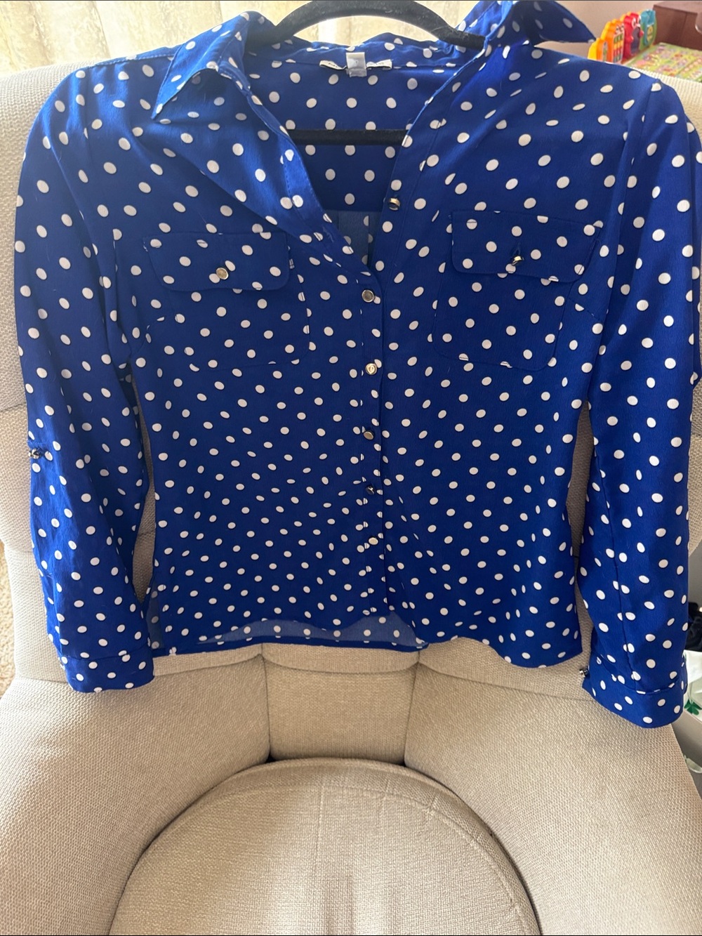 Notations Blue and White Polka Dot Button-Down Shirt